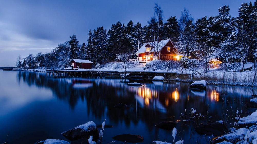 瑞典被雪覆盖的小屋雪景高清壁纸图片 19x1080 2k风景高清壁纸 壁纸之家
